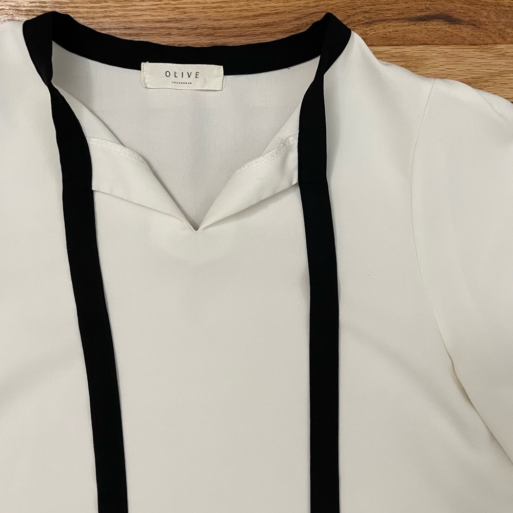 OLIVE White Ribbon Neck Blouse - Picture 5 of 11